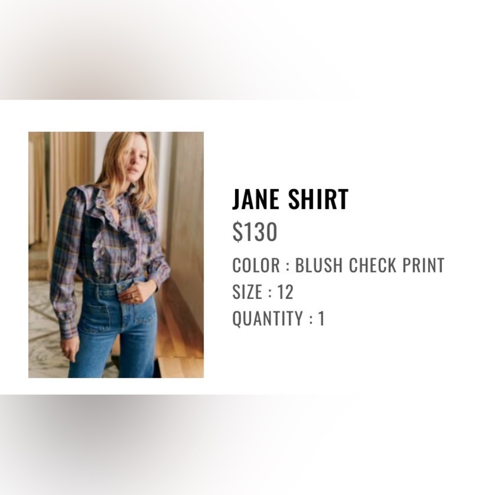 Sezane Jane Shirt Blush Check Print - Size 12